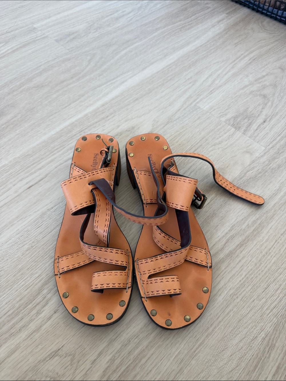 See By Chloe Women’s Tan Leather Studded Sandals - Unbranded